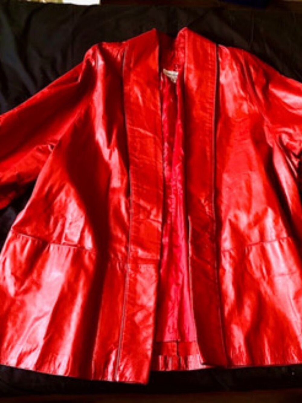 VTG Lauren Alexandra Red Leather Open Front Jacket Blazer Womens Medium Coat